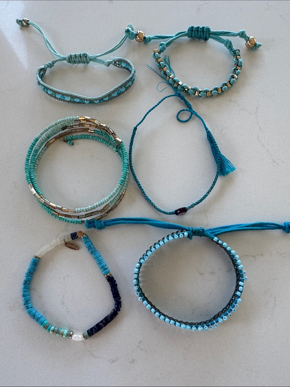 Turquoise & Aqua Beaded Bracelet Set of Six NWOT